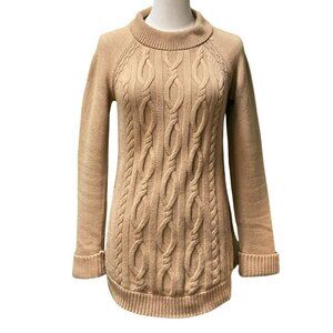 Talbots Long Sleeve Mock Neck Cable Knit Tan Cotton Sweater Size M/P